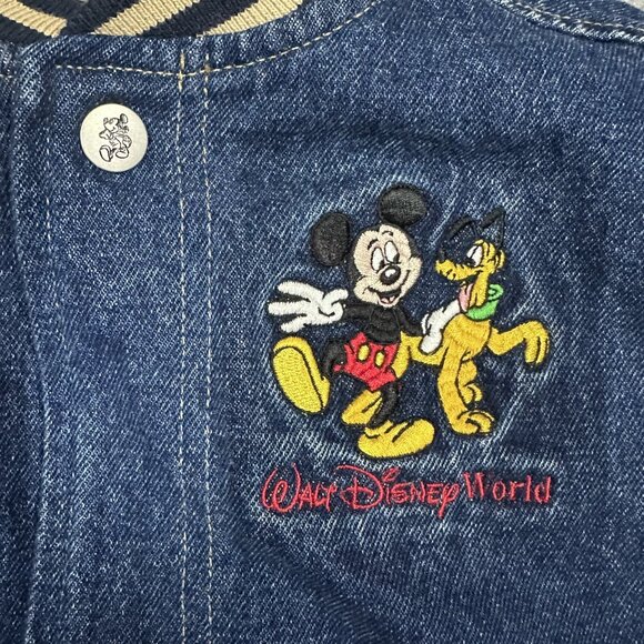 Vintage Walt Disney World Mickey Mouse Denim Varsity Bomber Jacket Sz XS - Picture 3 of 8